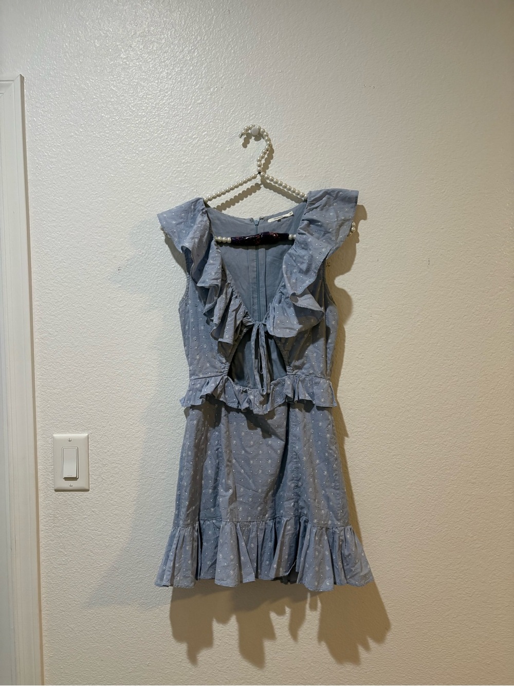 Tularosa Light Blue Ruffle Tie-Front Sundress